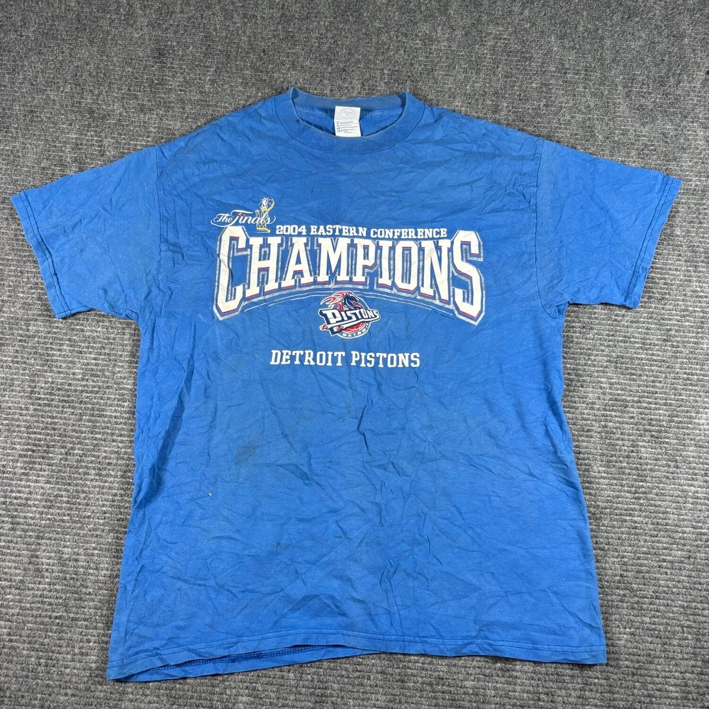 Vtg Delta Detroit Pistons Shirt Mens L Blue Good 2004 NBA Eastern Conference